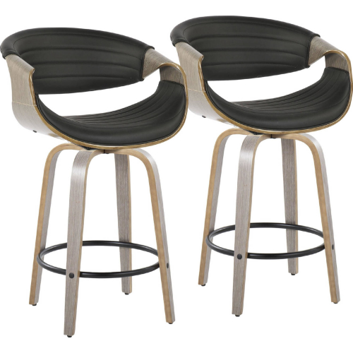 Symphony 26" Swivel Counter Stool in Light Grey Wood & Black Leatherette (Set of 2)